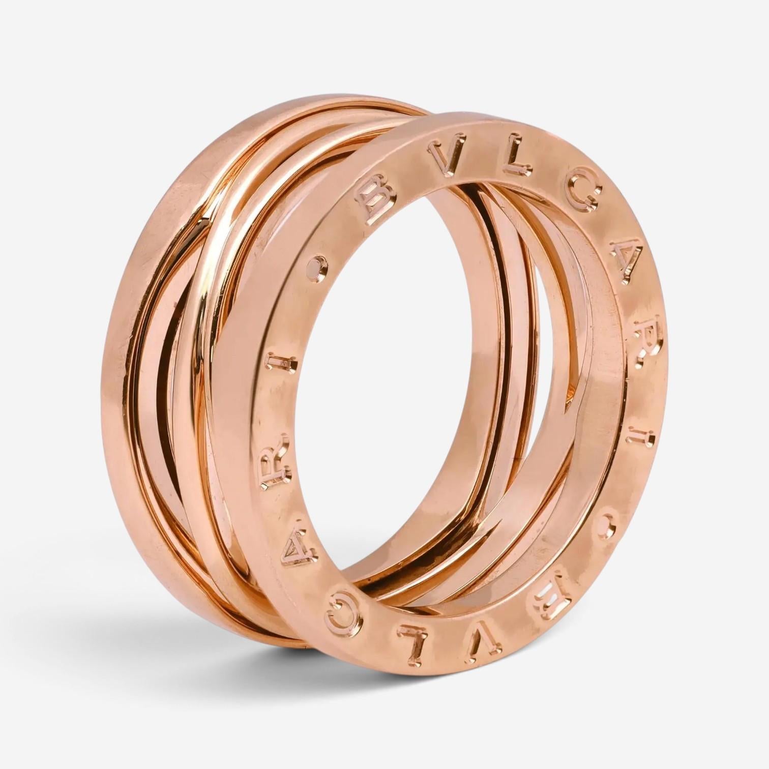Bulgari B.Zero1 Design Legend 18K Rose Gold Three Band Ring Sz. 6.75 02272