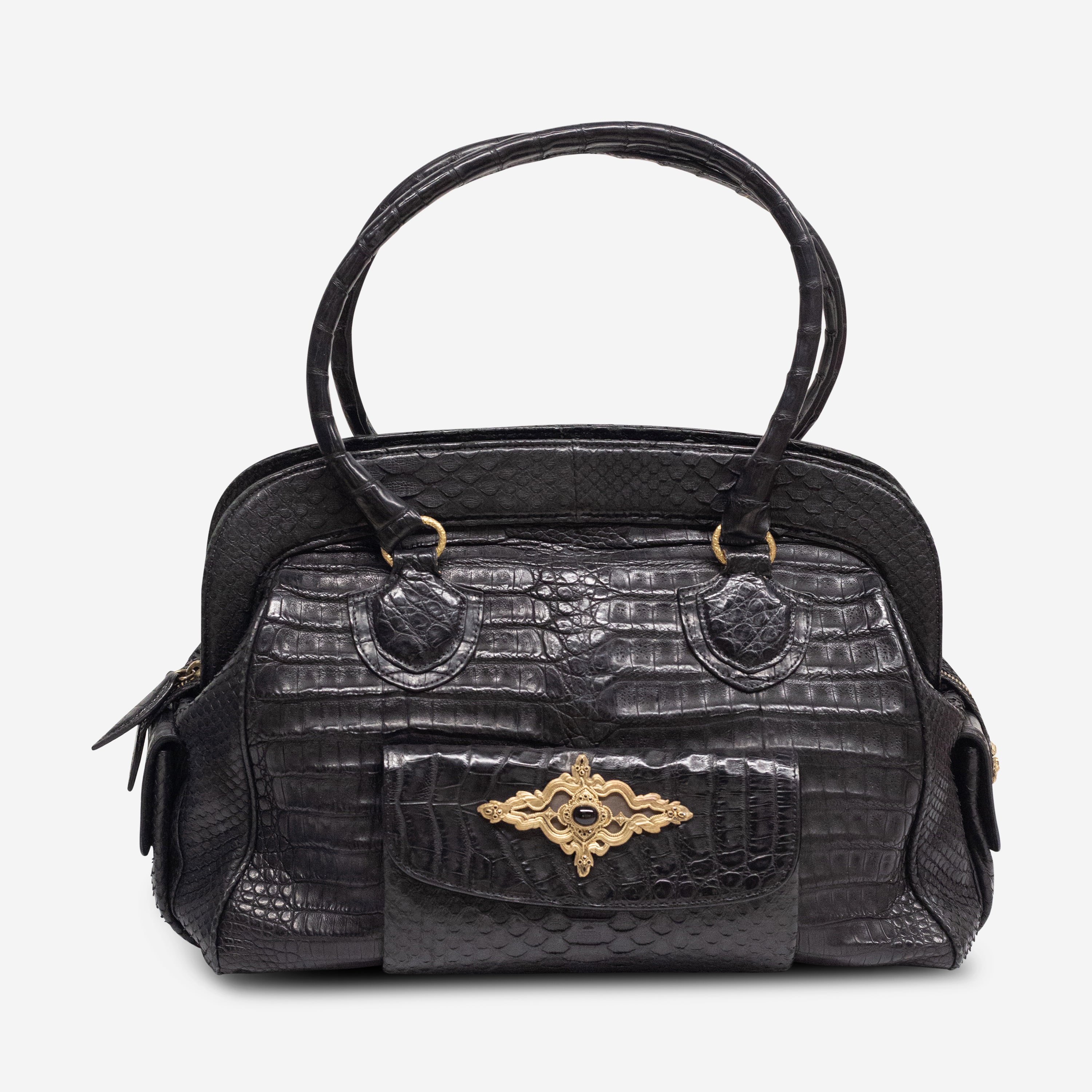 Armenta Black Crocodile & Python Leather Handbag 02986