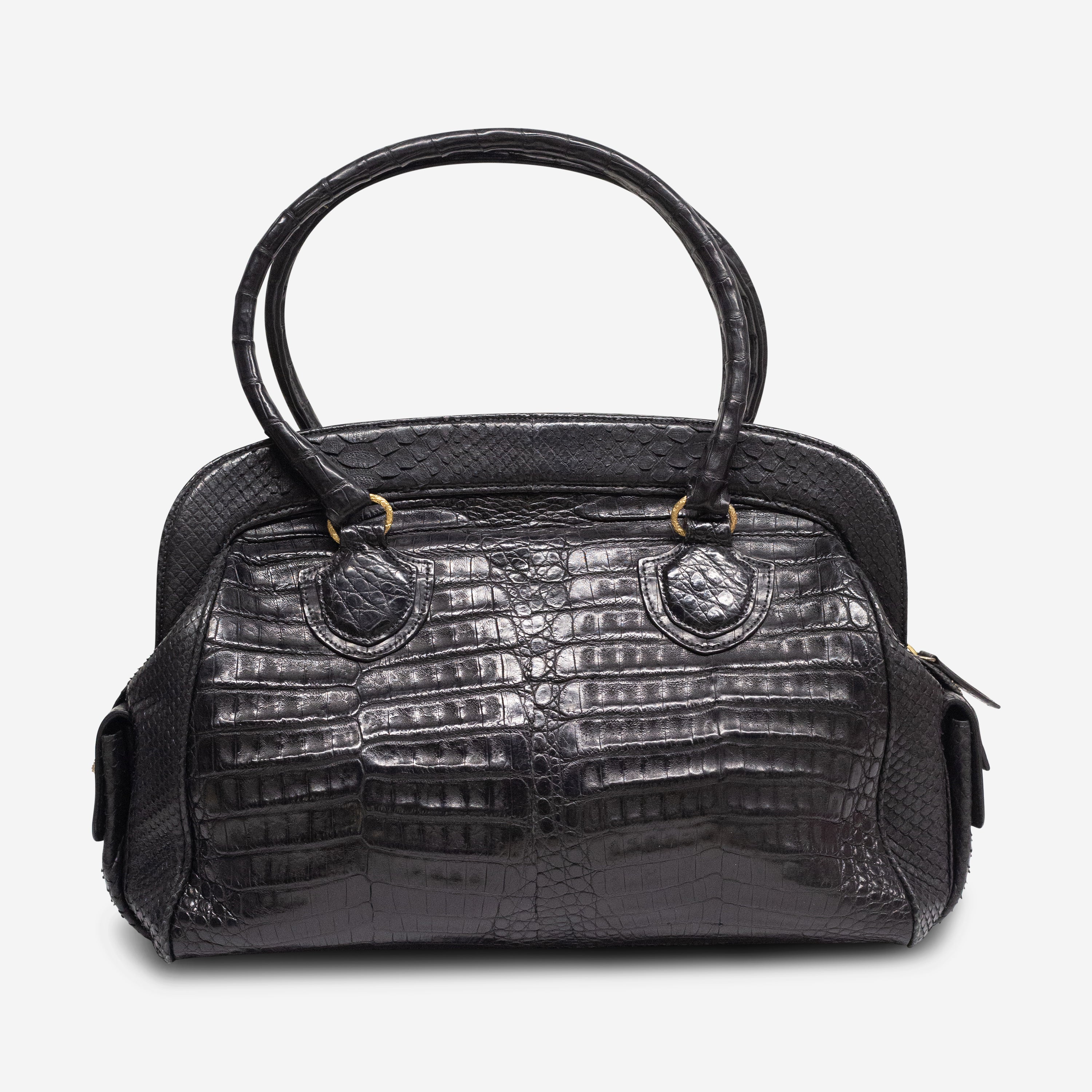Armenta Black Crocodile & Python Leather Handbag 02986