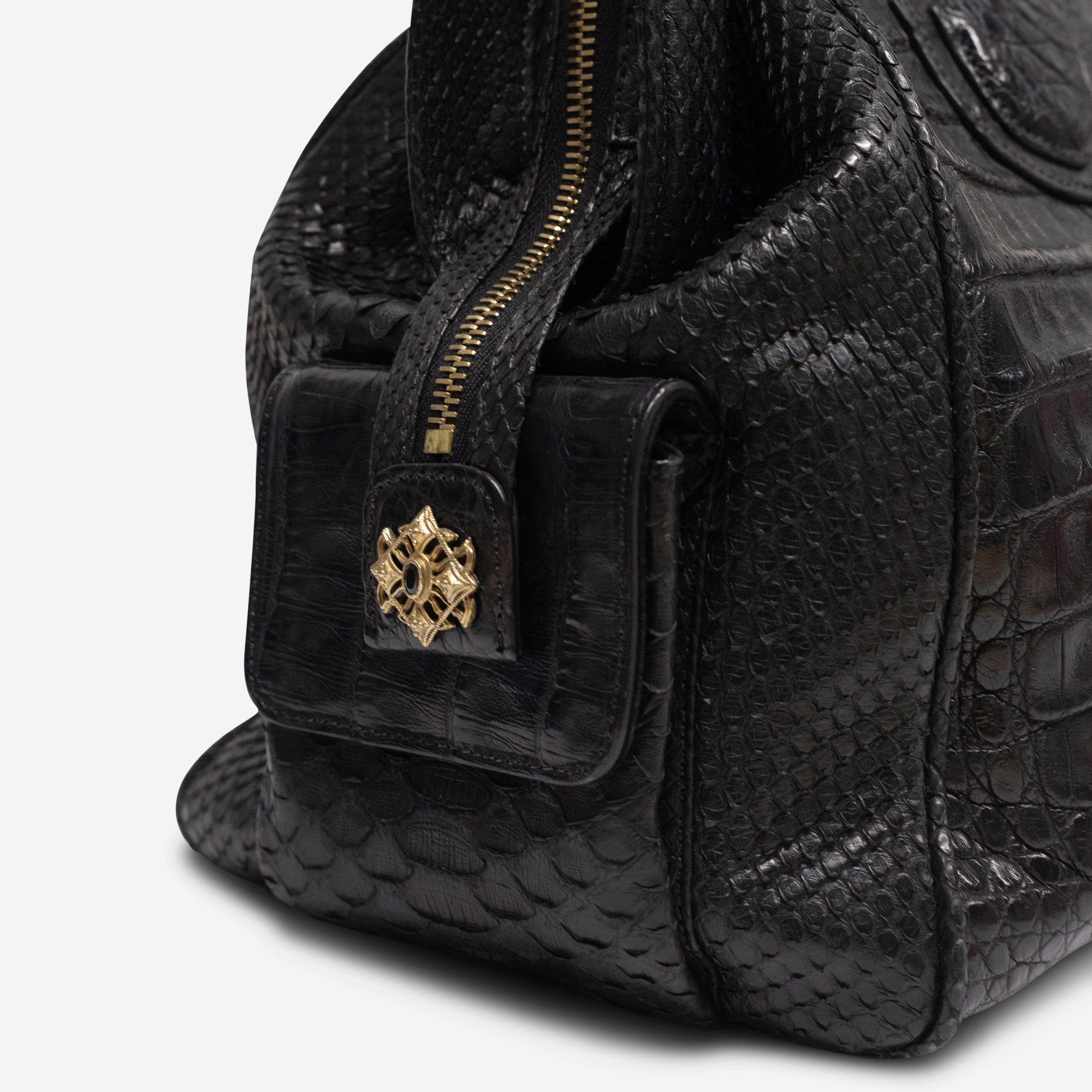 Armenta Black Crocodile & Python Leather Handbag 02986