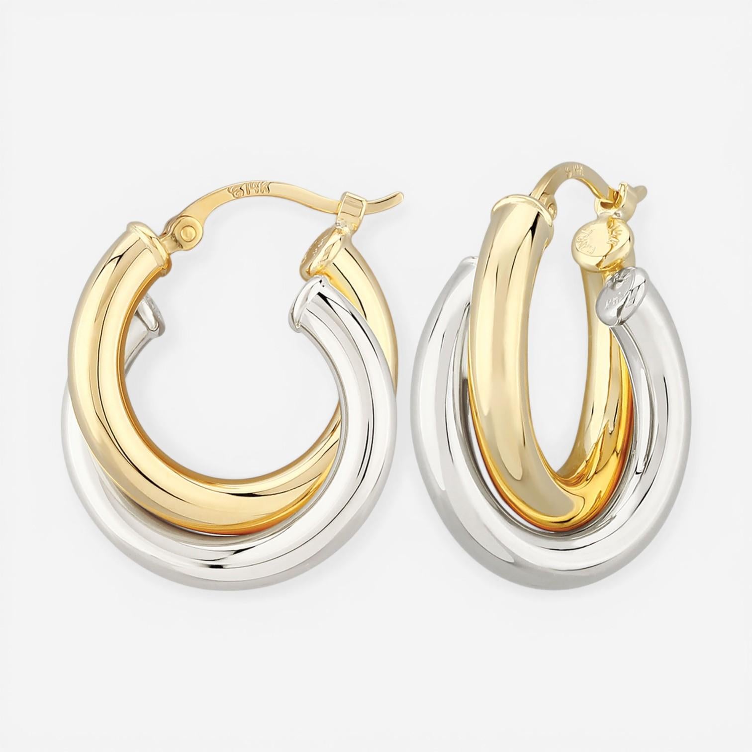 14K Two-Tone Gold Double Tube Hoop Earrings 03/068YW - THE SOLIST
