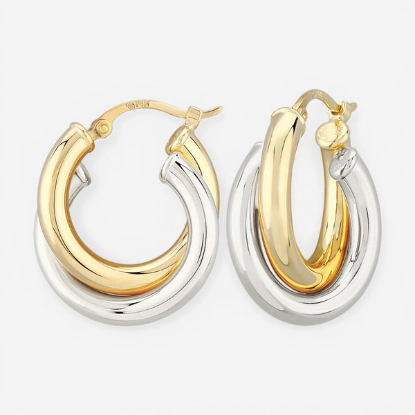 14K Two-Tone Gold Double Tube Hoop Earrings 03/068YW - THE SOLIST