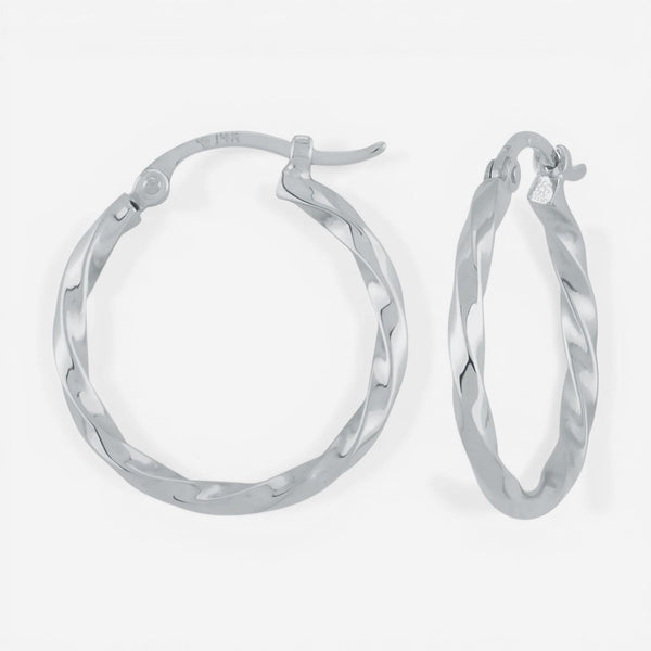 14K White Gold Twisted Tube Hoop Earrings 03/071W - THE SOLIST