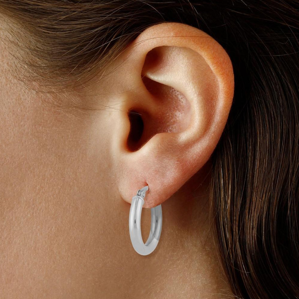 14K White Gold 15mm Hoop Earrings 03/355W