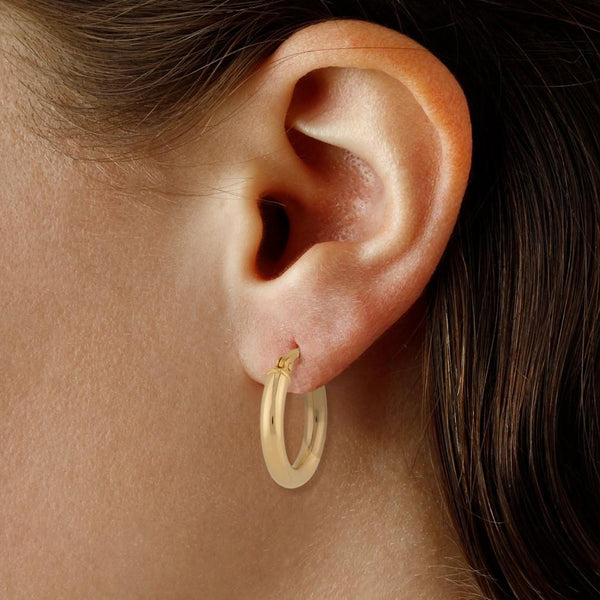 14K Yellow Gold 15mm Hoop Hinged Earrings 03/355