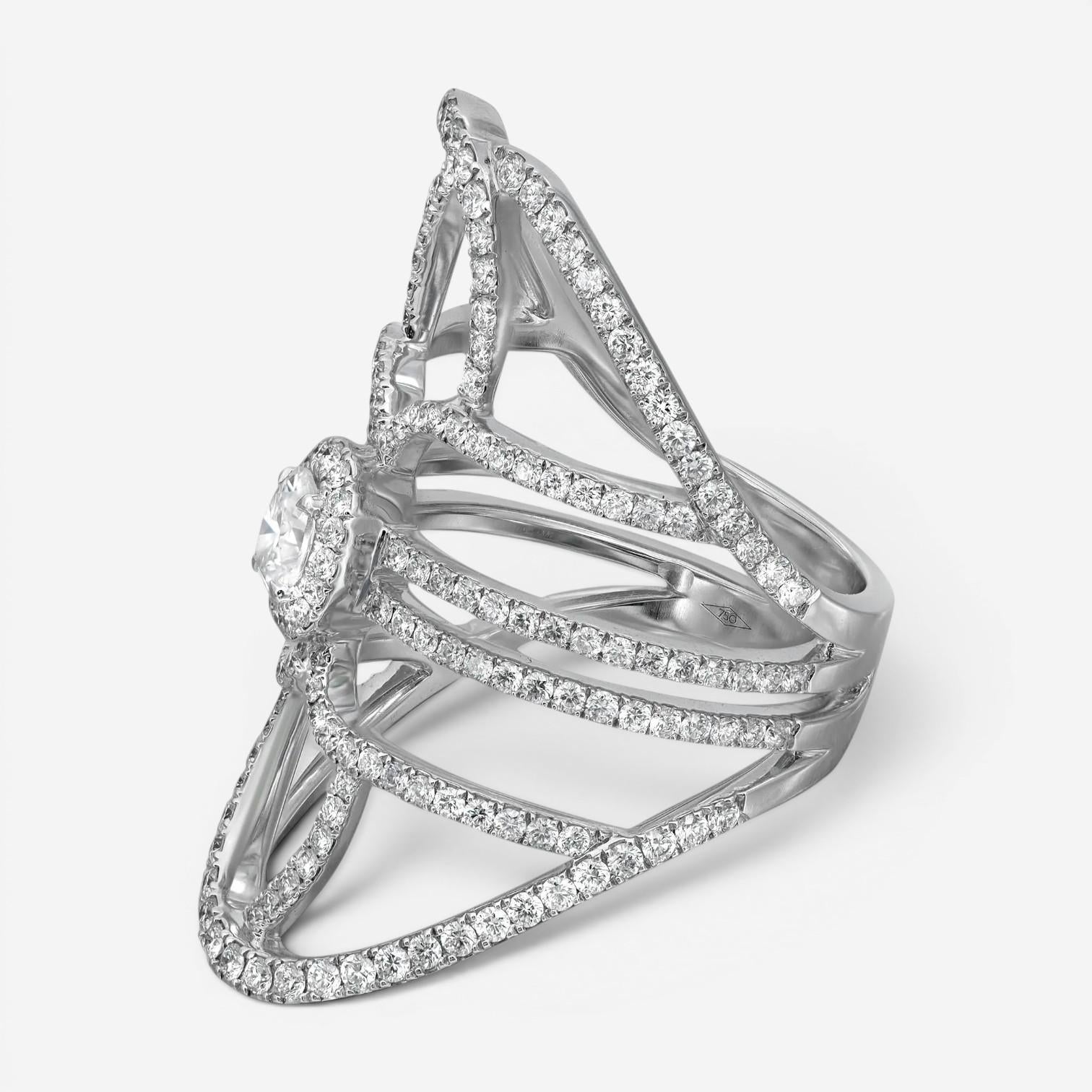 Messika New Amazone 18K White Gold Diamond Statement Ring Sz. 6.75 5469-WG-54