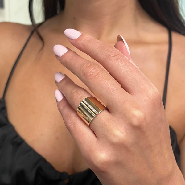 Messika Kate 18K Rose Gold Diamond Wide Band Ring Sz. 6.5 05767-PG-53
