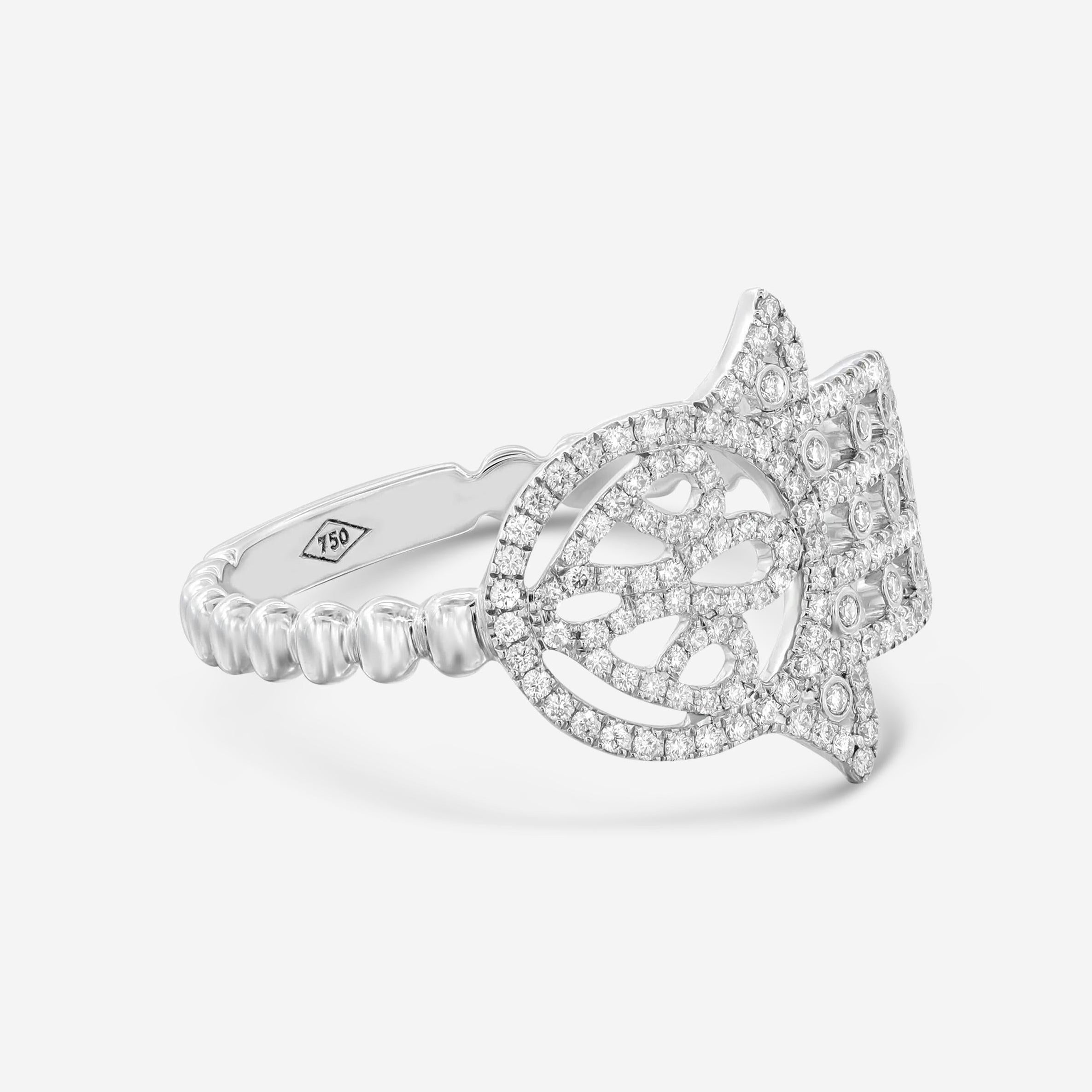 Messika Faith 18K White Gold Diamond Hamsa Ring Sz. 6.25 04465-WG-53