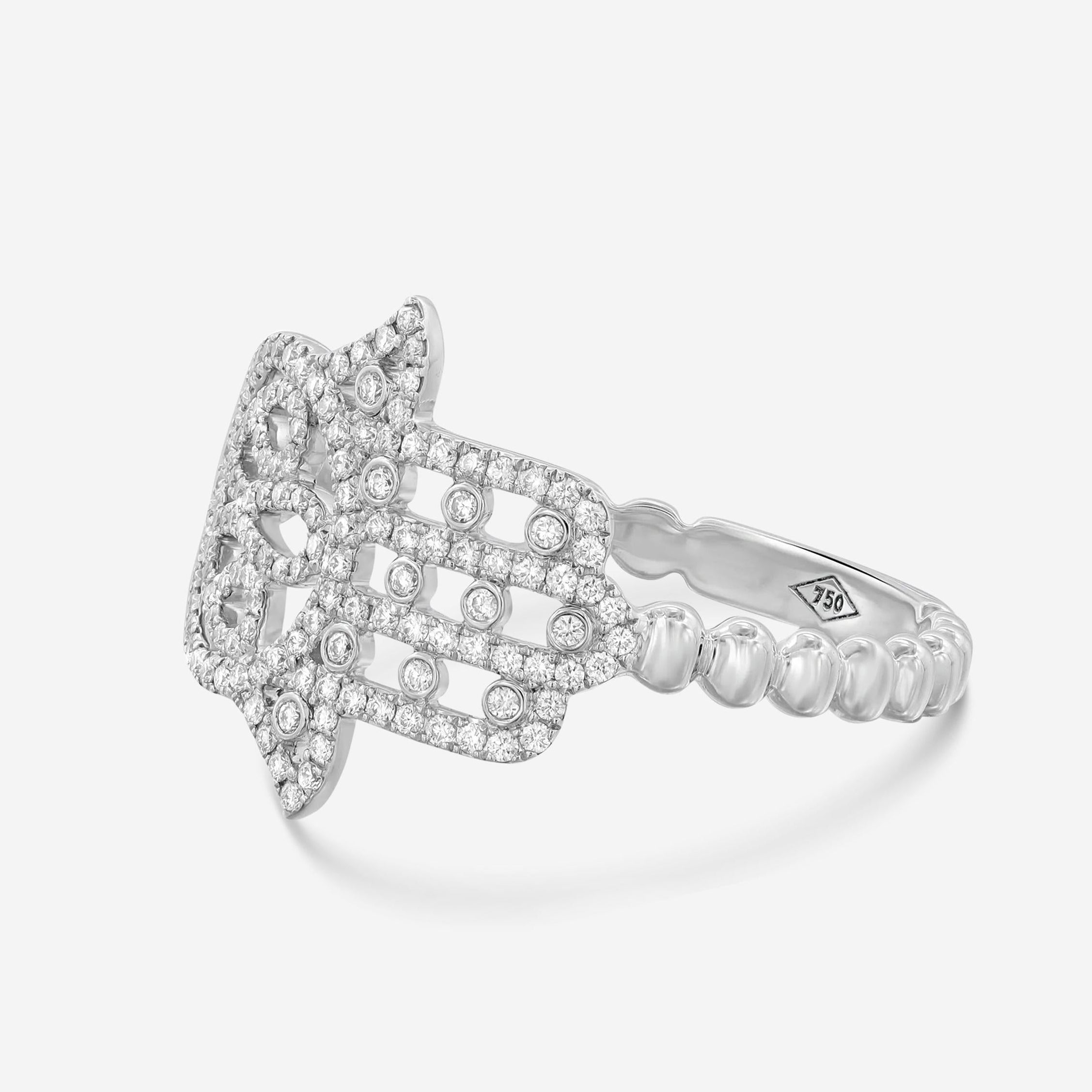 Messika Faith 18K White Gold Diamond Hamsa Ring Sz. 6.25 04465-WG-53