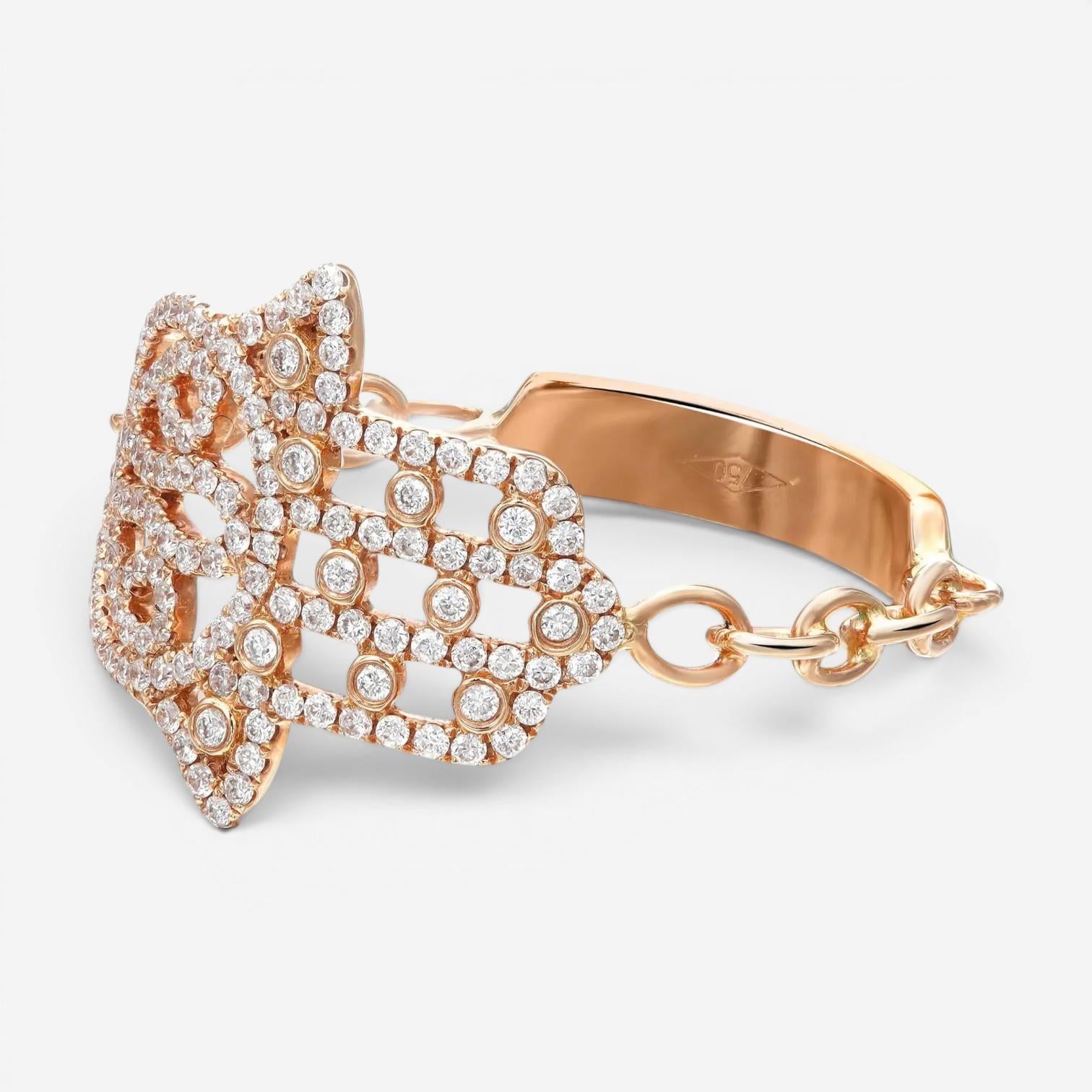Messika Faith 18K Rose Gold Diamond Hamsa Ring Sz. 6 04465-PG-52