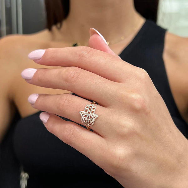 Messika Faith 18K Rose Gold Diamond Hamsa Ring Sz. 6 04465-PG-52