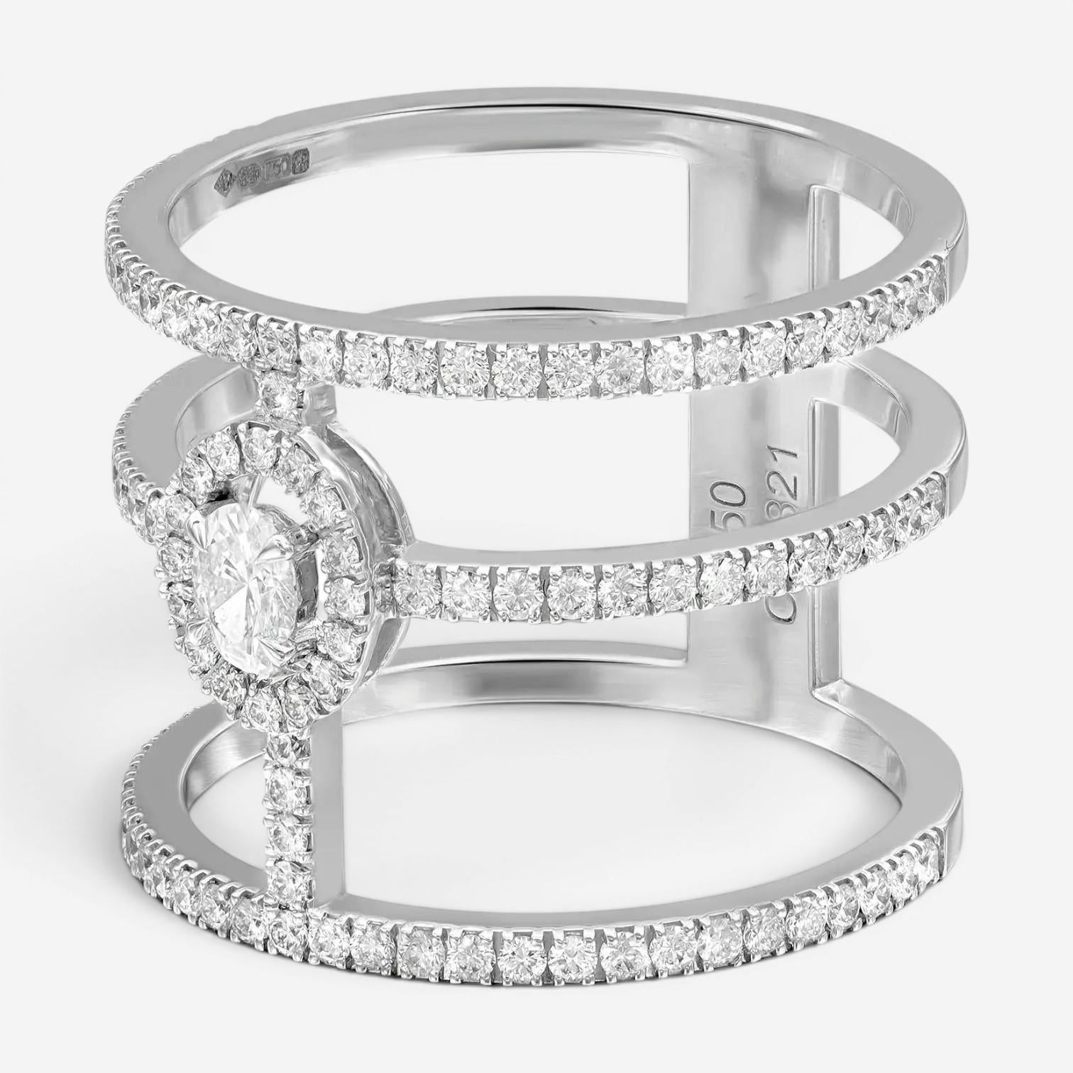 Messika Glam'Azone 18K White Gold Diamond Wide Band Ring Sz. 6.5 04871-WG-53