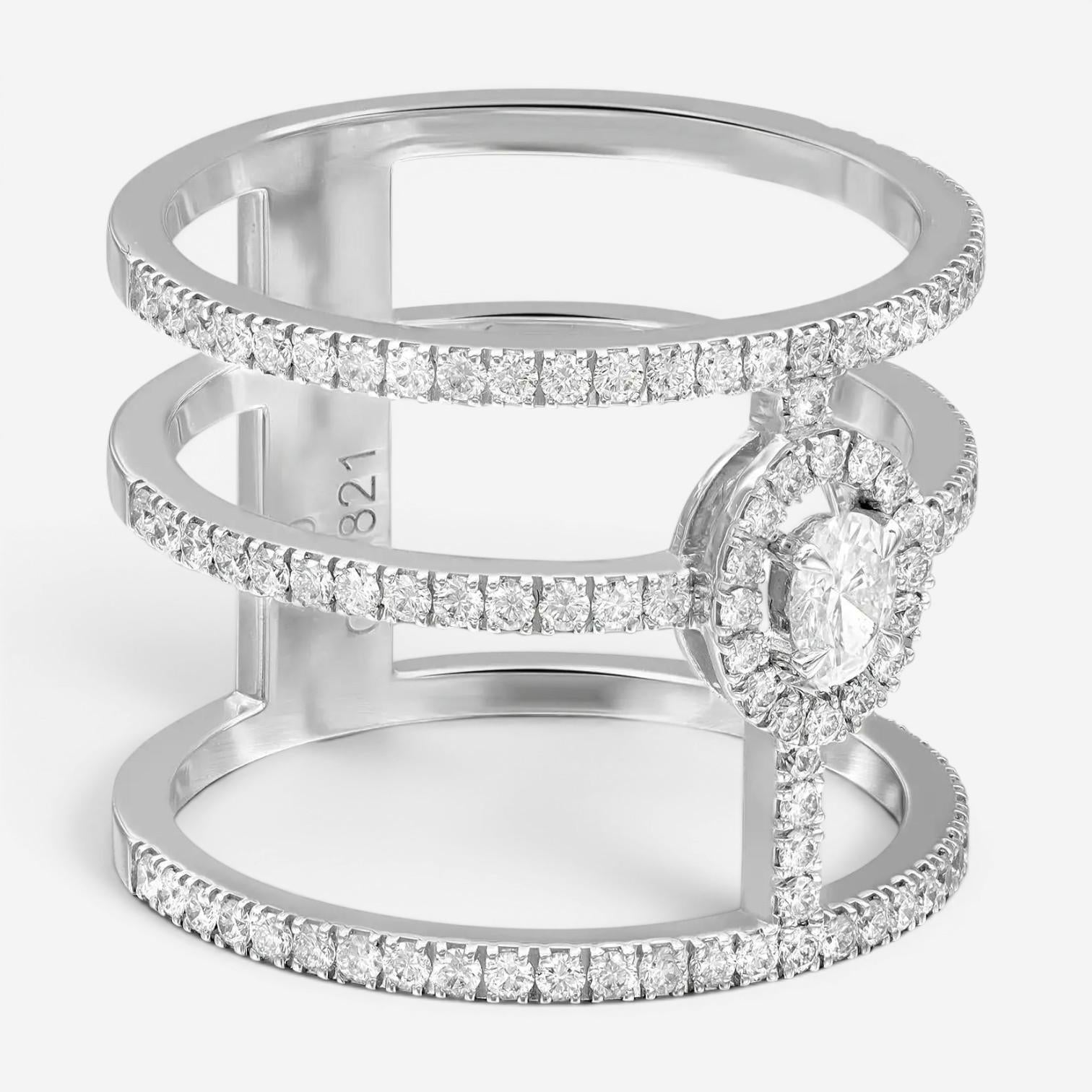 Messika Glam'Azone 18K White Gold Diamond Wide Band Ring Sz. 6.5 04871-WG-53