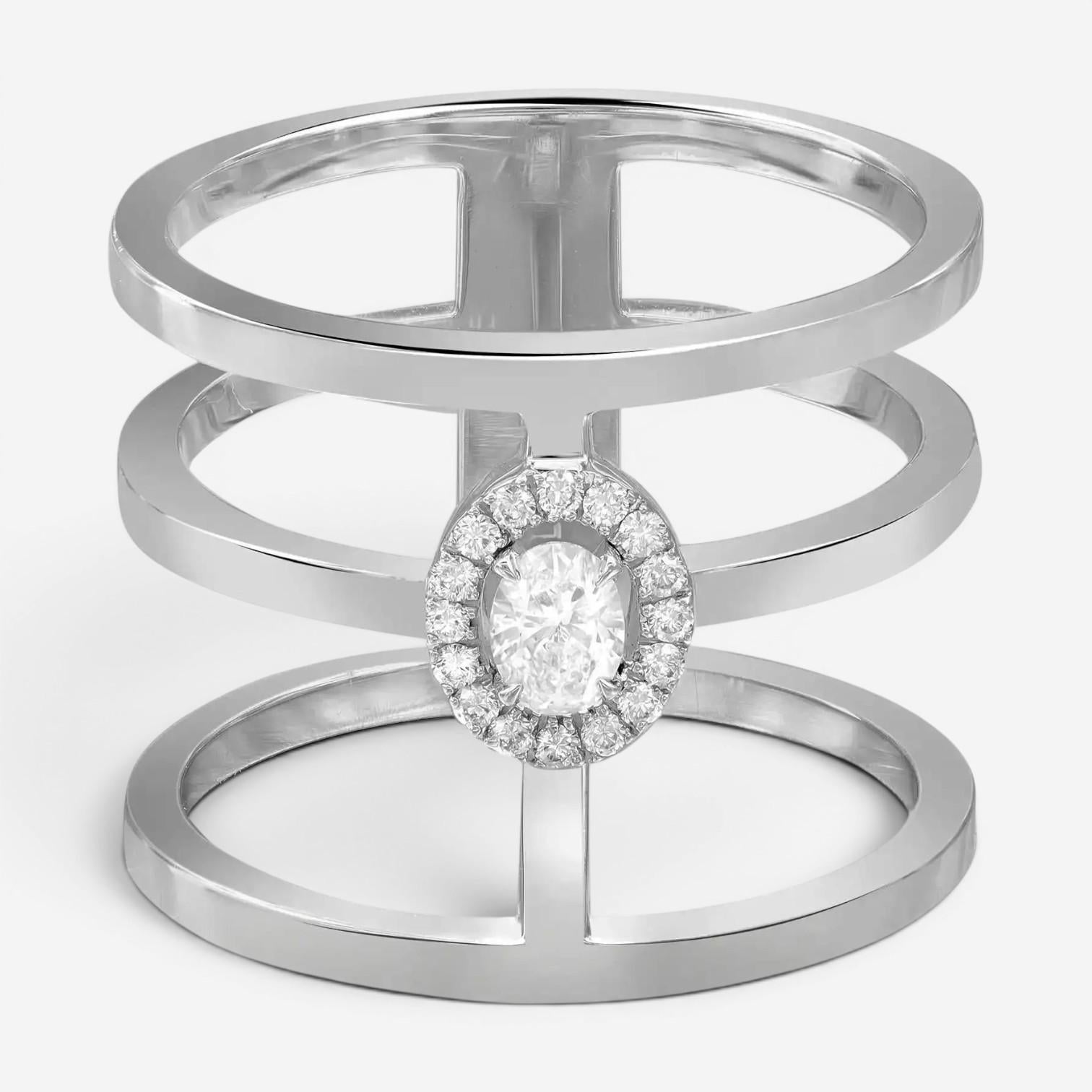 Messika Glam'Azone 3 Row 18K White Gold Diamond Band Ring Sz. 6.5 06312-WG-53