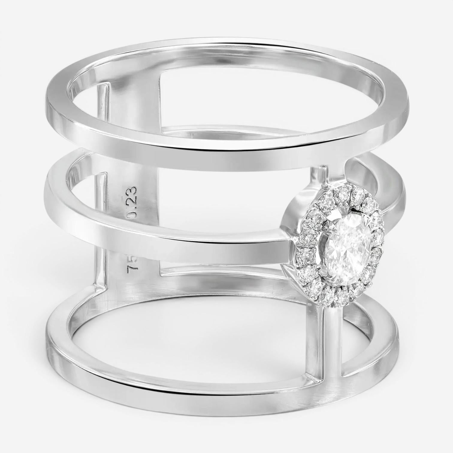 Messika Glam'Azone 3 Row 18K White Gold Diamond Band Ring Sz. 6.5 06312-WG-53