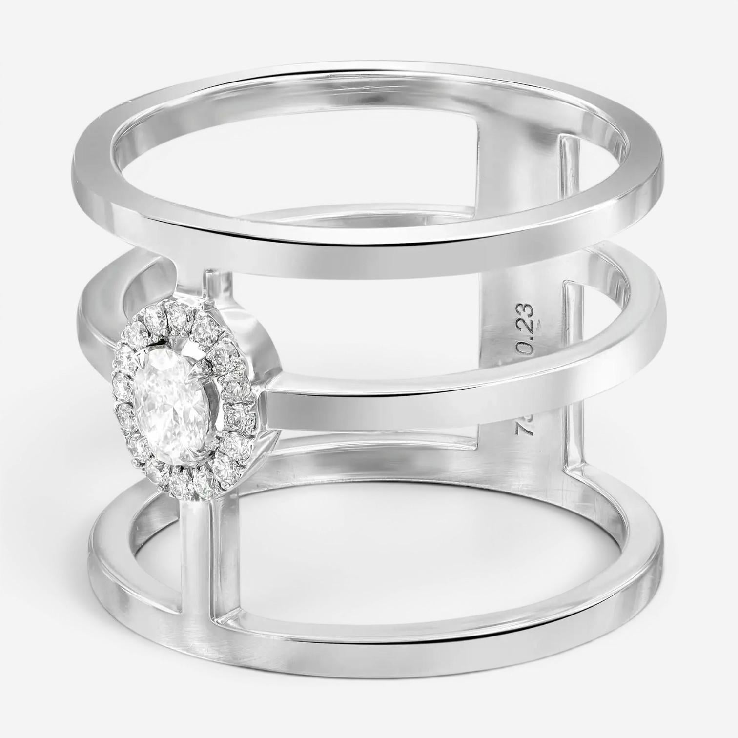 Messika Glam'Azone 3 Row 18K White Gold Diamond Band Ring Sz. 6.5 06312-WG-53