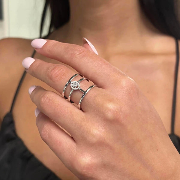 Messika Glam'Azone 3 Row 18K White Gold Diamond Band Ring Sz. 6.5 06312-WG-53
