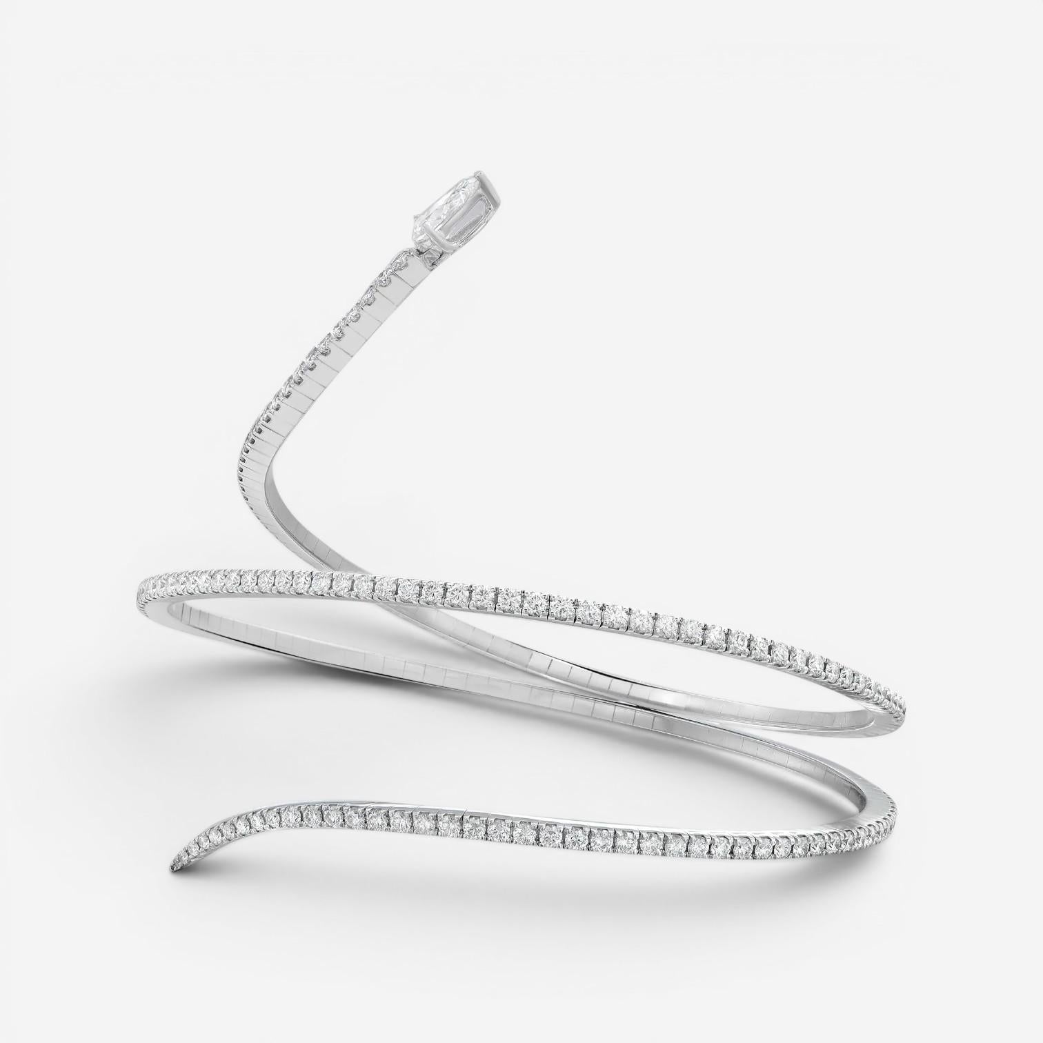 Messika Snake Skinny 18K White Gold Diamond Wrap Cuff Bracelet 05335-WG-M