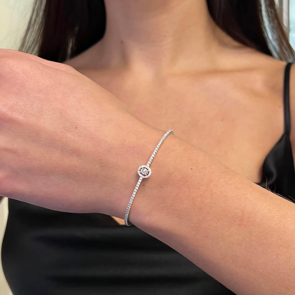 Messika Glam'Azone Skinny 18K White Gold Diamond Bangle Bracelet 06160-WG-M