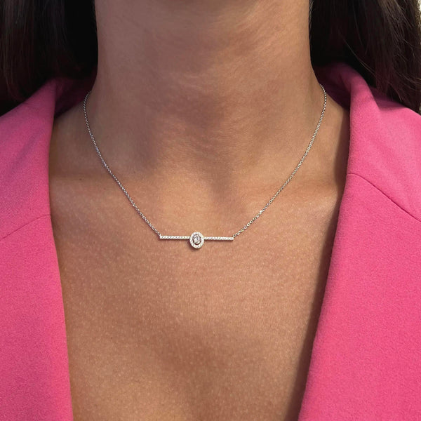 Messika Glam'Azone 18K White Gold Diamond Chain Bar Necklace 06139-WG