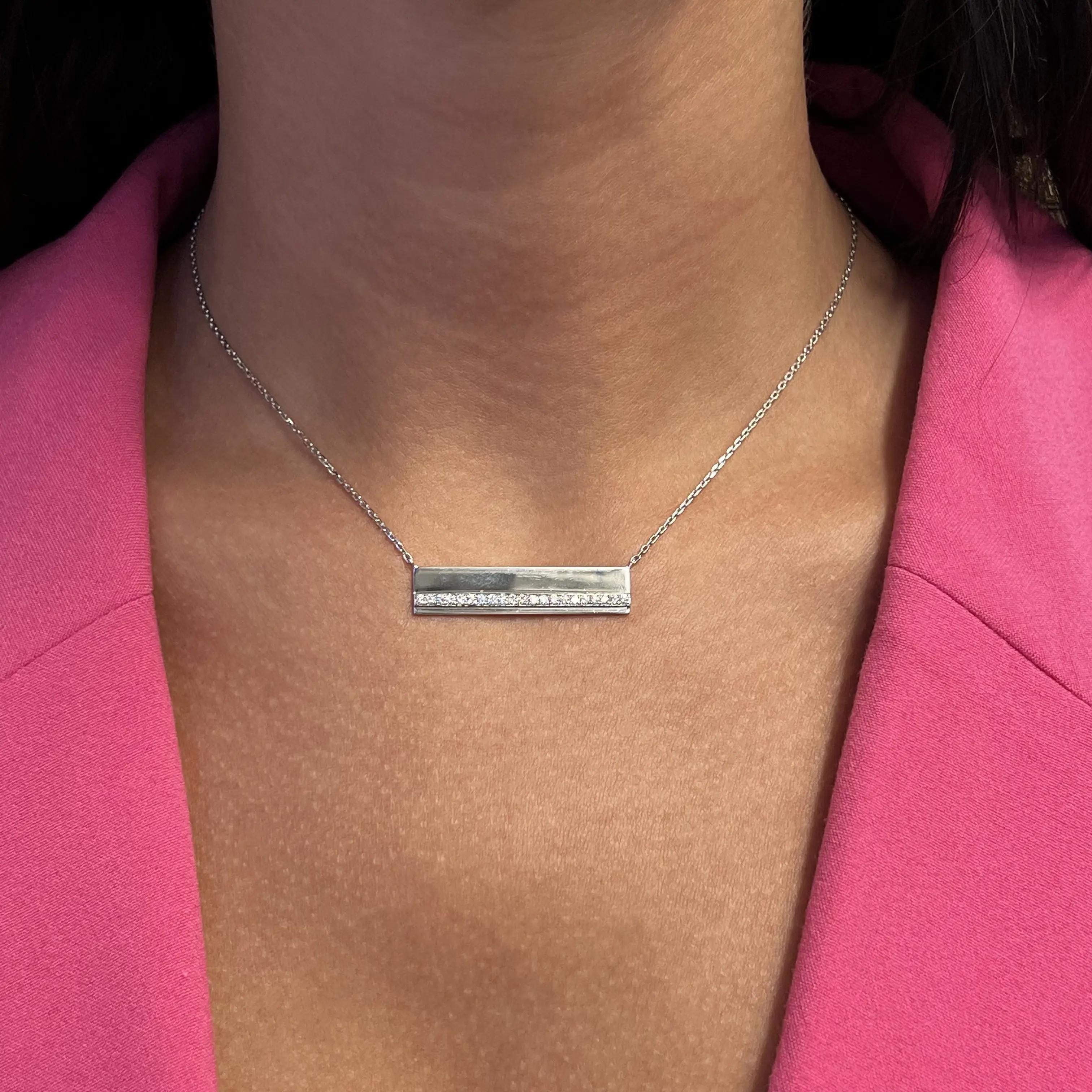 Messika Kate 18K White Gold Diamond Horizontal Bar Pendant Necklace 05818-WG