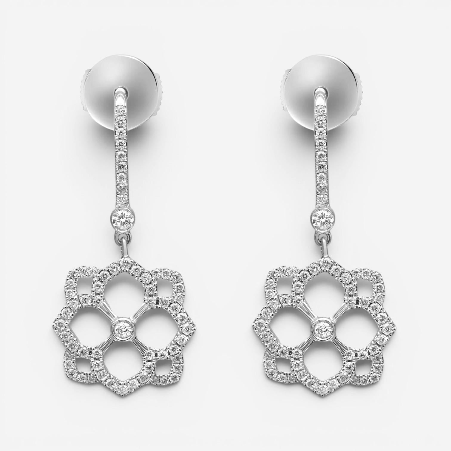 Messika Eden Dormeuses 18K White Gold Diamond Flower Drop Earrings 05275-WG