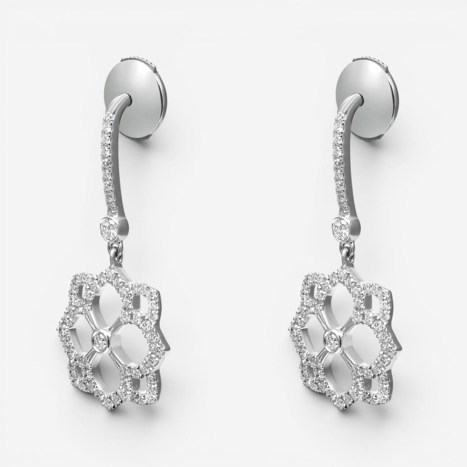 Messika Eden Dormeuses 18K White Gold Diamond Flower Drop Earrings 05275-WG