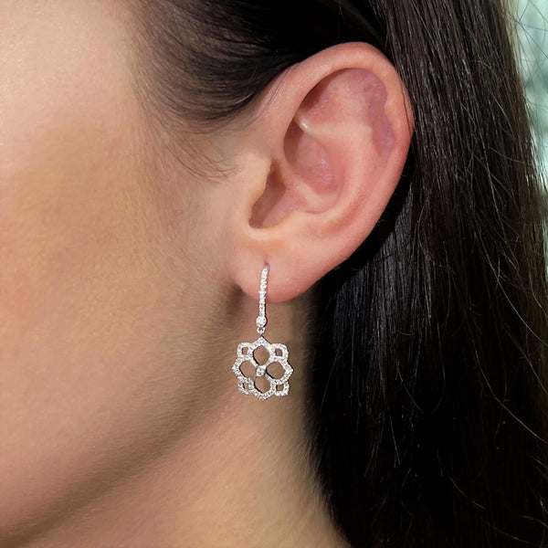 Messika Eden Dormeuses 18K White Gold Diamond Flower Drop Earrings 05275-WG