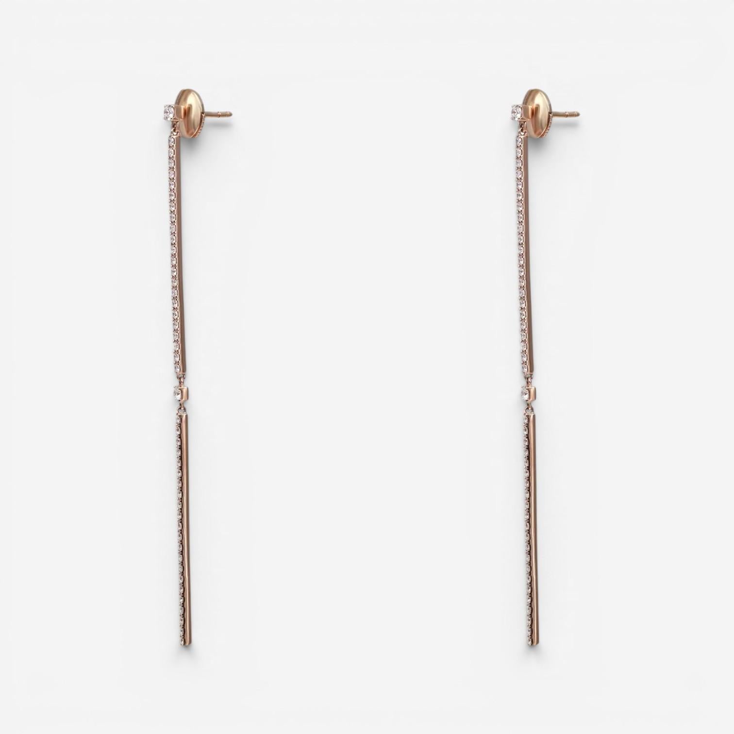 Messika 2 Barrettes Gatsby 18K Rose Gold Diamond Drop Earrings 05447-PG