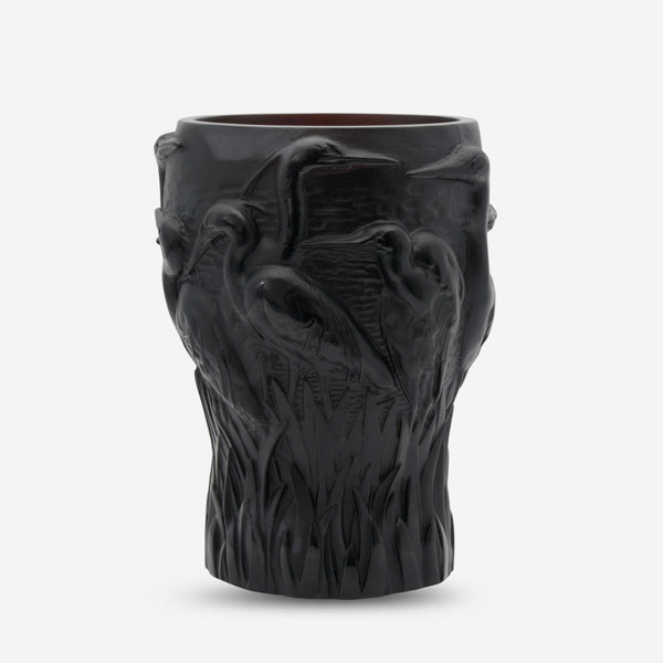 Daum Vintage Vase Aux Aigrettes Black Crystal Centerpiece Vase 03891-2 - THE SOLIST