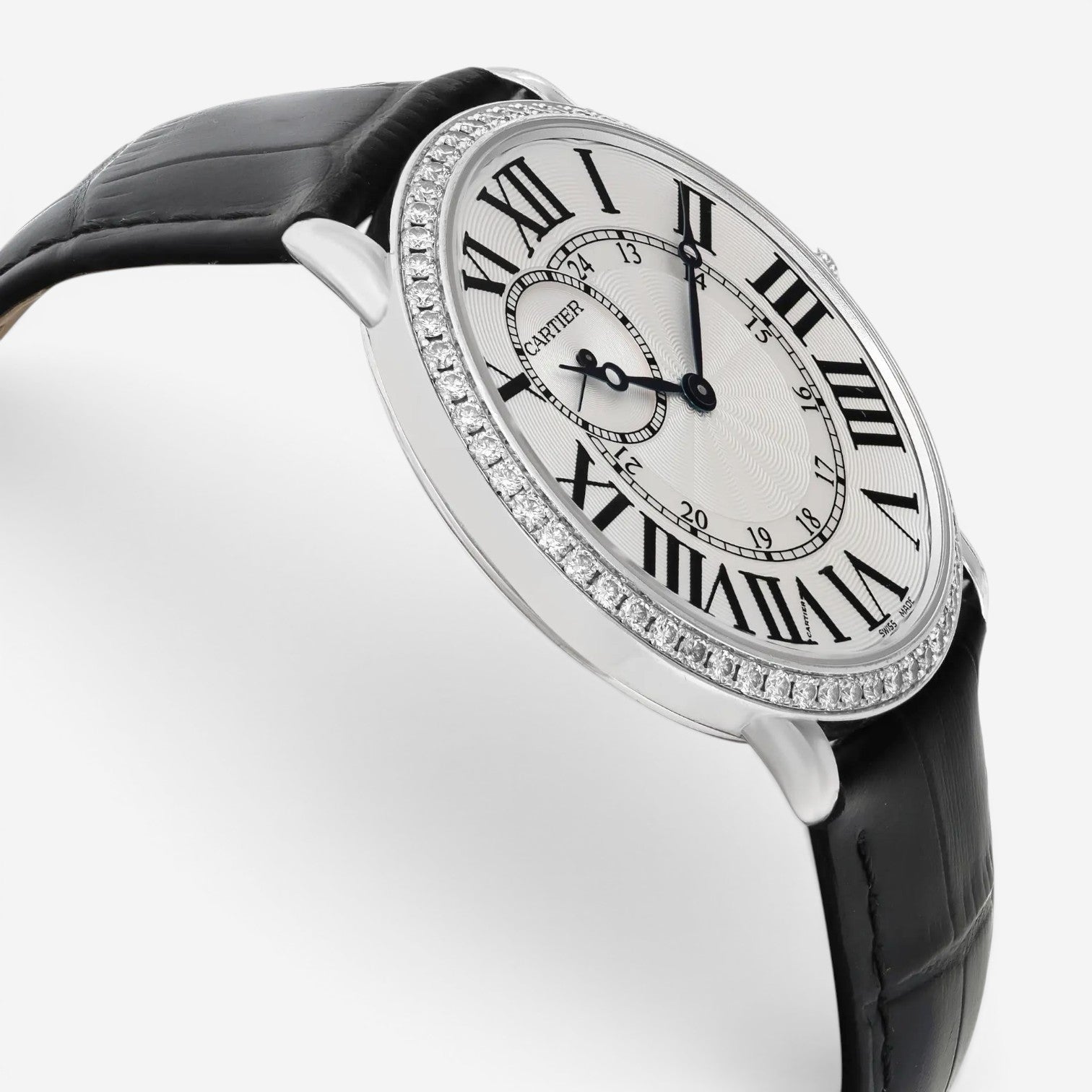 Cartier Ronde Louis 18K White Gold Diamond Manual Wind Men's Watch WR007002