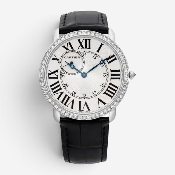Cartier Ronde Louis 18K White Gold Diamond Manual Wind Men's Watch WR007002
