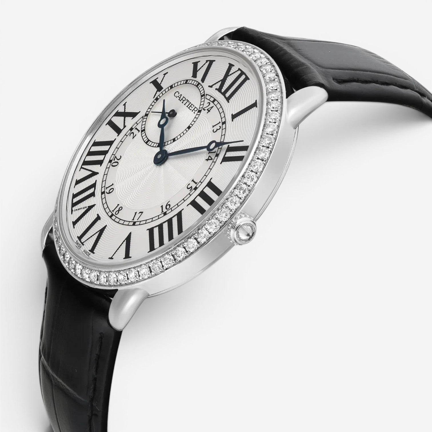 Cartier Ronde Louis 18K White Gold Diamond Manual Wind Men's Watch WR007002