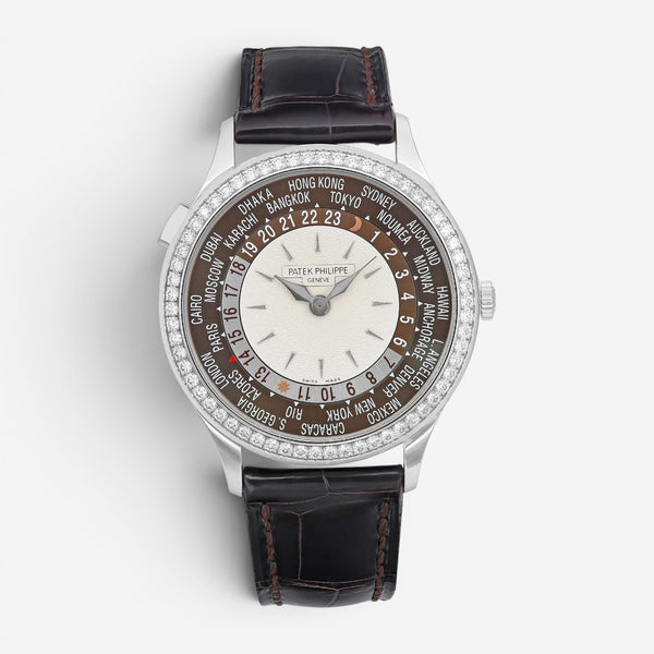 Patek Philippe World Time 18K White Gold Diamond Automatic Men's Watch 7130G-001