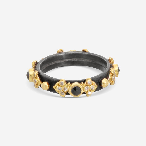 Armenta Midnight Blackened Sterling Silver Diamond Stack Band Ring Sz. 7 04358 - THE SOLIST