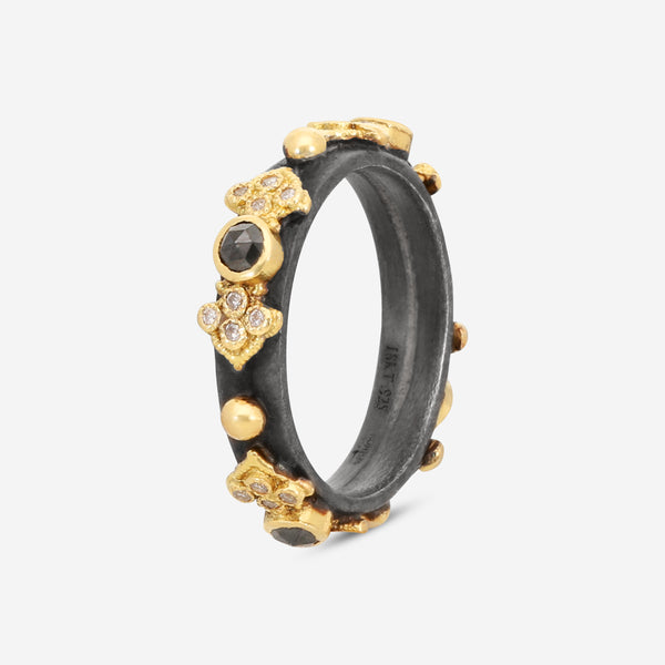 Armenta Midnight Blackened Sterling Silver Diamond Stack Band Ring Sz. 7 04358 - THE SOLIST