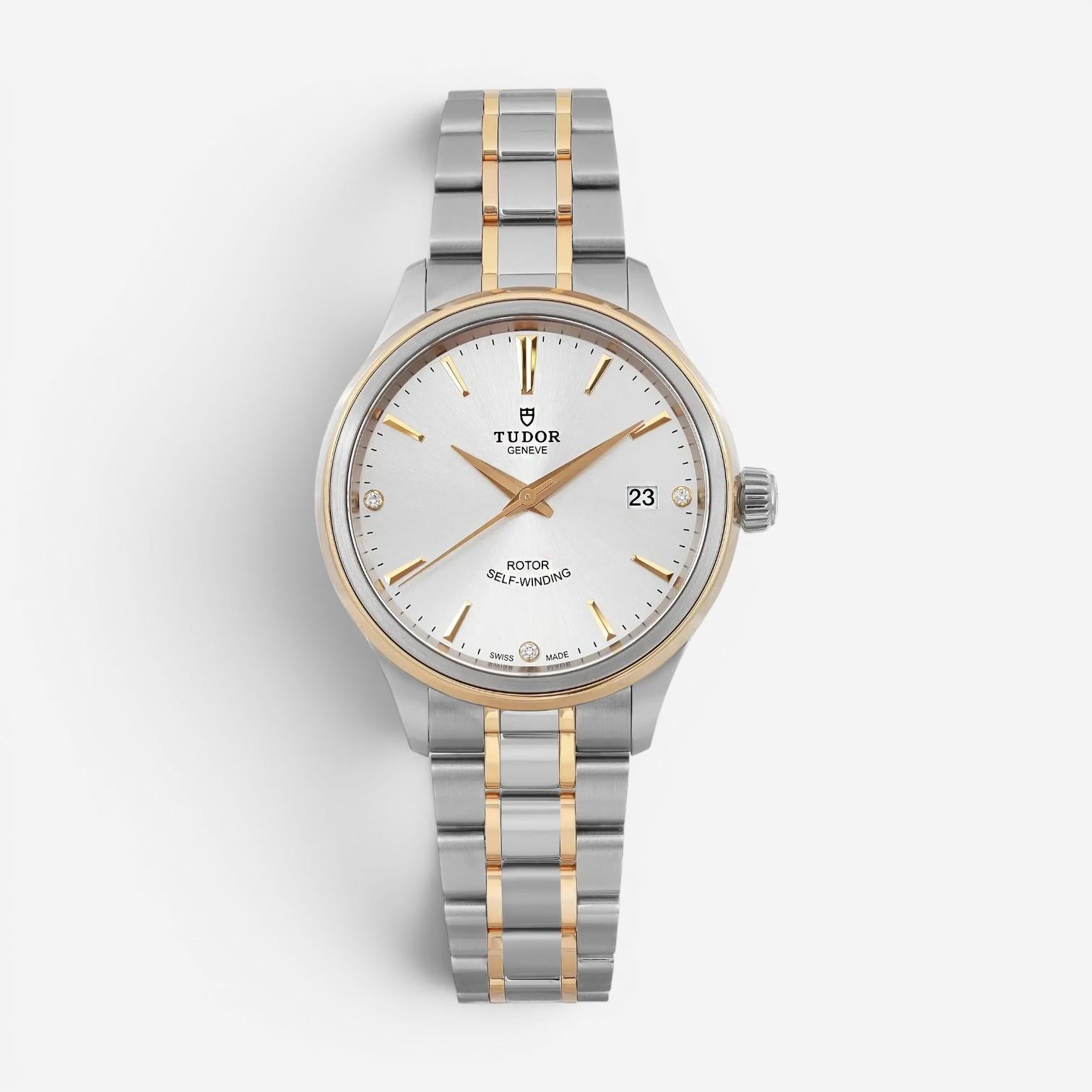 Tudor Style Stainless Steel & 18K Yellow Gold Diamond Automatic Unisex Watch 125