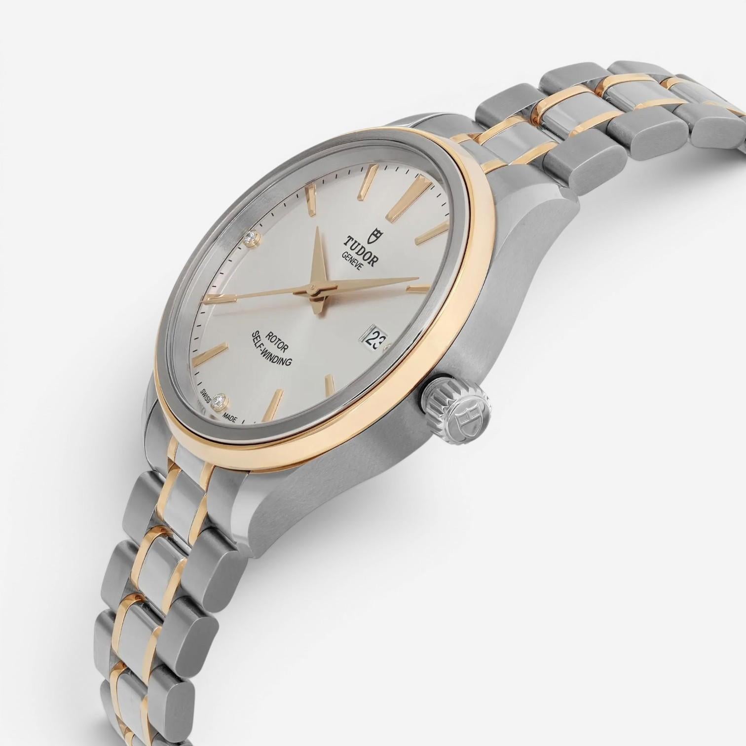 Tudor Style Stainless Steel & 18K Yellow Gold Diamond Automatic Unisex Watch 125