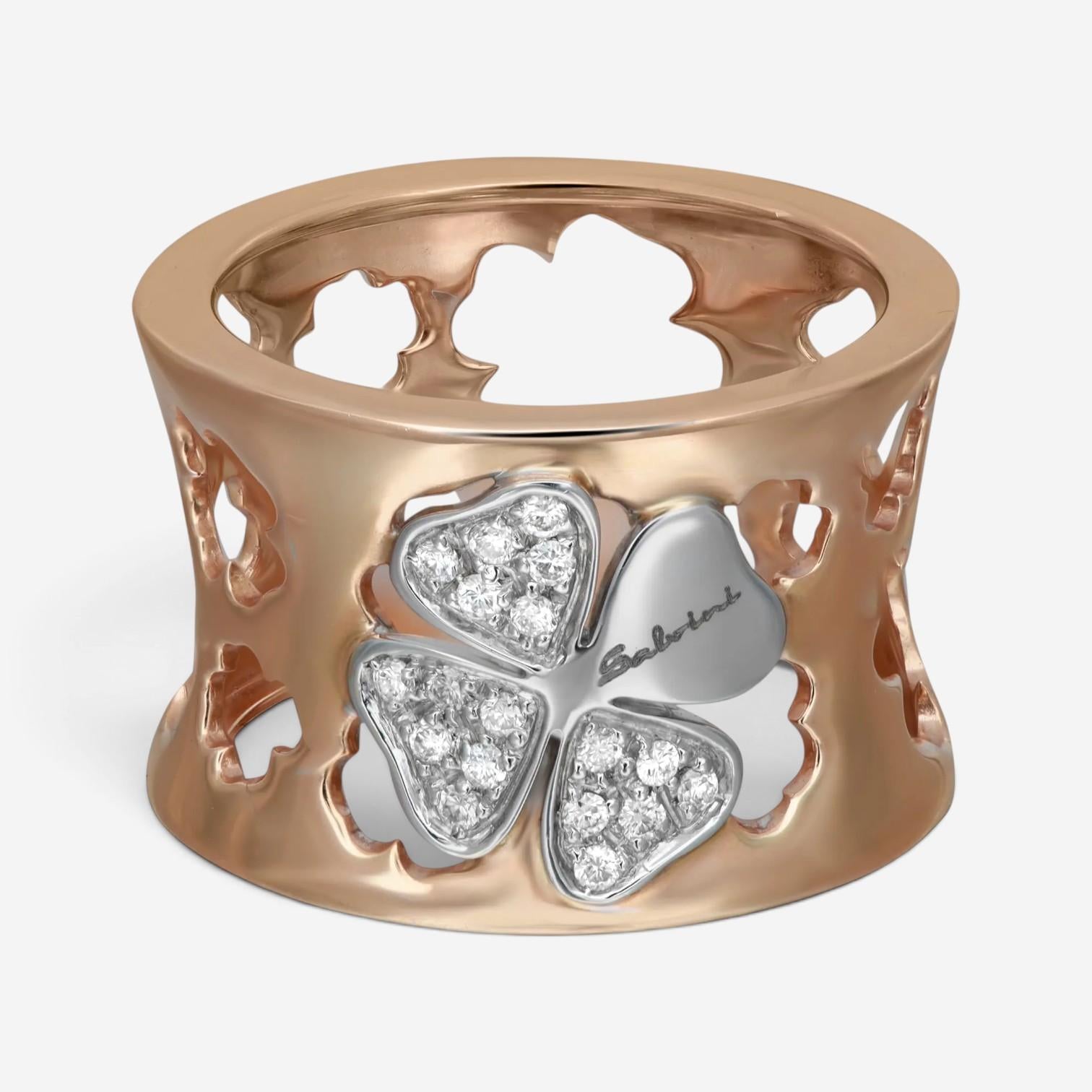 Salvini 18K Rose & White Gold Diamond Floral Cut Out Wide Band Ring Sz. 7 044098