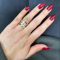 Salvini 18K Yellow & White Gold Diamond Floral Cut Out Wide Band Ring Sz. 7 0441