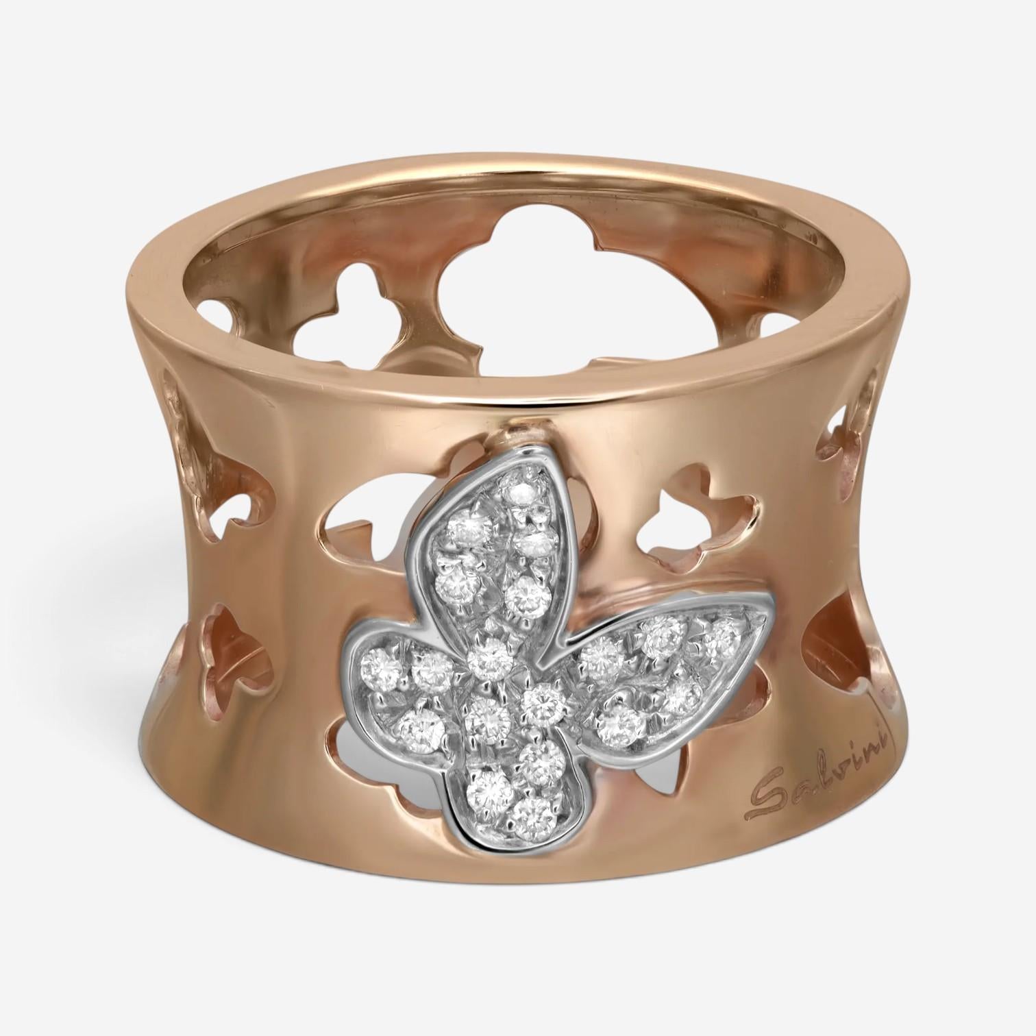 Salvini 18K Rose & White Gold Diamond Butterfly Wide Band Ring Sz. 7 044103