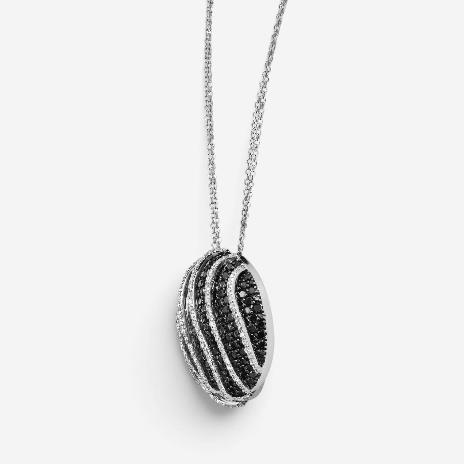 Salvini 18K White Gold Black & White Diamond Round Pendant Necklace 044127