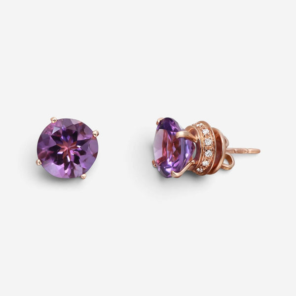Salvini 18K Rose Gold Amethyst & Diamond Stud Earrings 044141