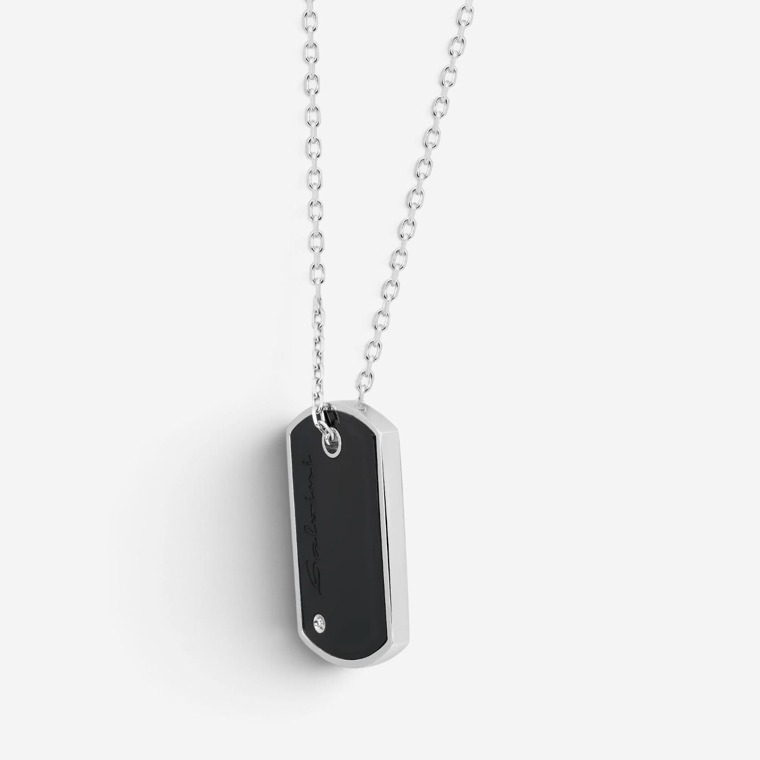 Salvini 18K White Gold Diamond & Onyx Bar Pendant Necklace 044143