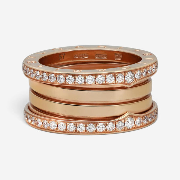 Bulgari B.Zero1 Diamond 18K Rose Gold Diamond Four Band Ring Sz. 8 04619