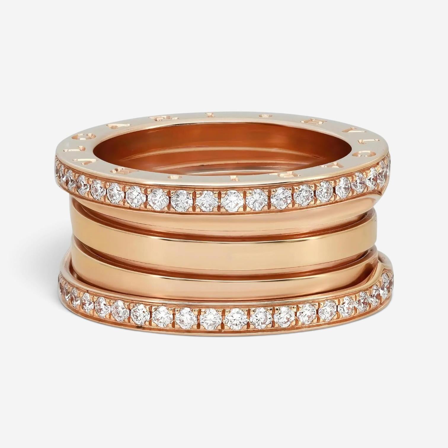 Bulgari B.Zero1 Diamond 18K Rose Gold Diamond Four Band Ring Sz. 8 04619