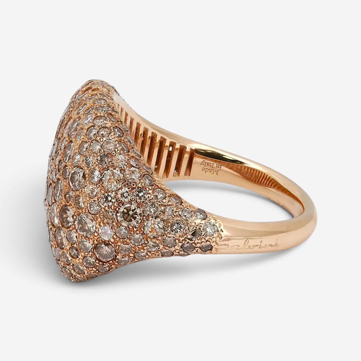 Salvini 18K Rose Gold White & Brown Diamond Signet Ring Sz. 6.5 20056364