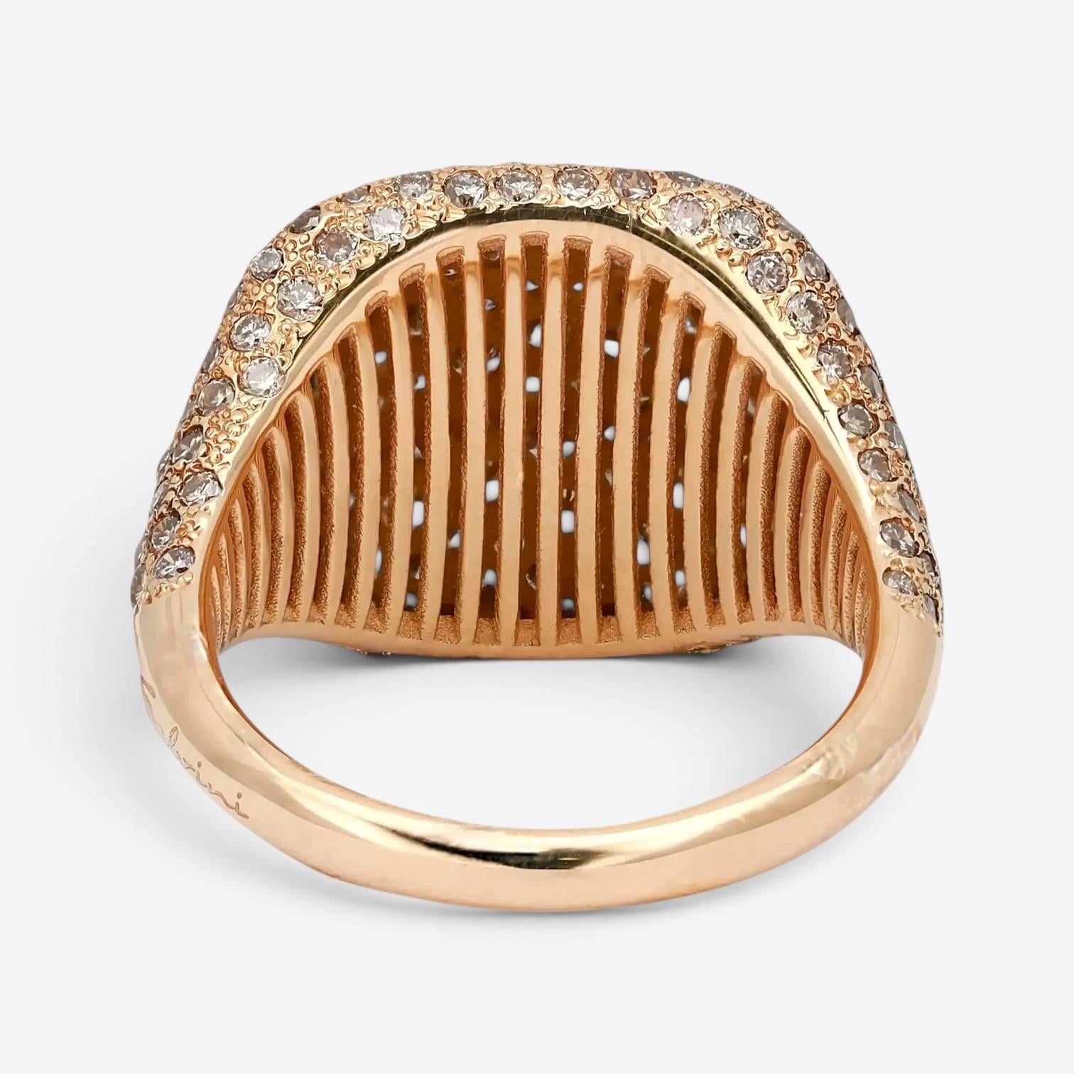 Salvini 18K Rose Gold White & Brown Diamond Signet Ring Sz. 6.5 20056364