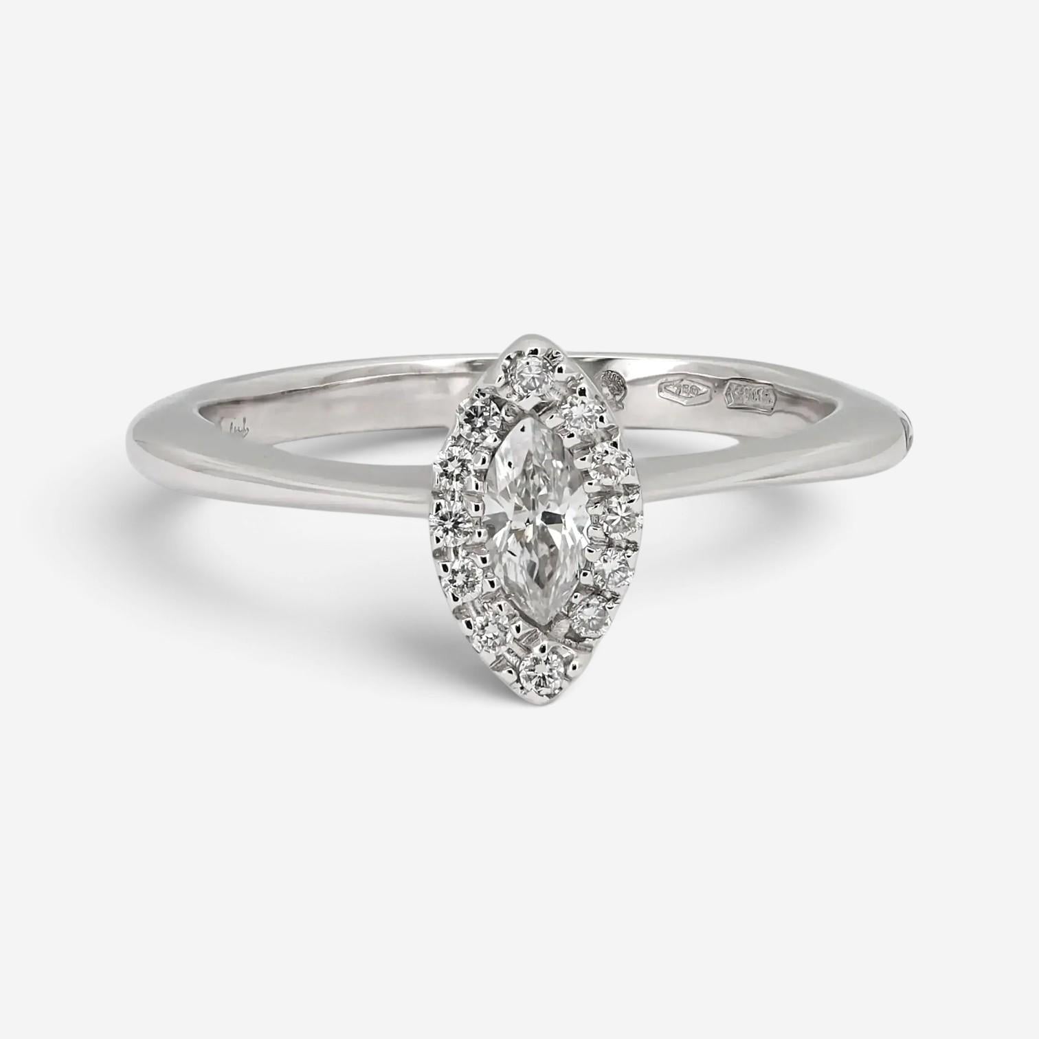 Salvini 18K White Gold Diamond Marquise & Round Halo Engagement Ring Sz. 7.5 200