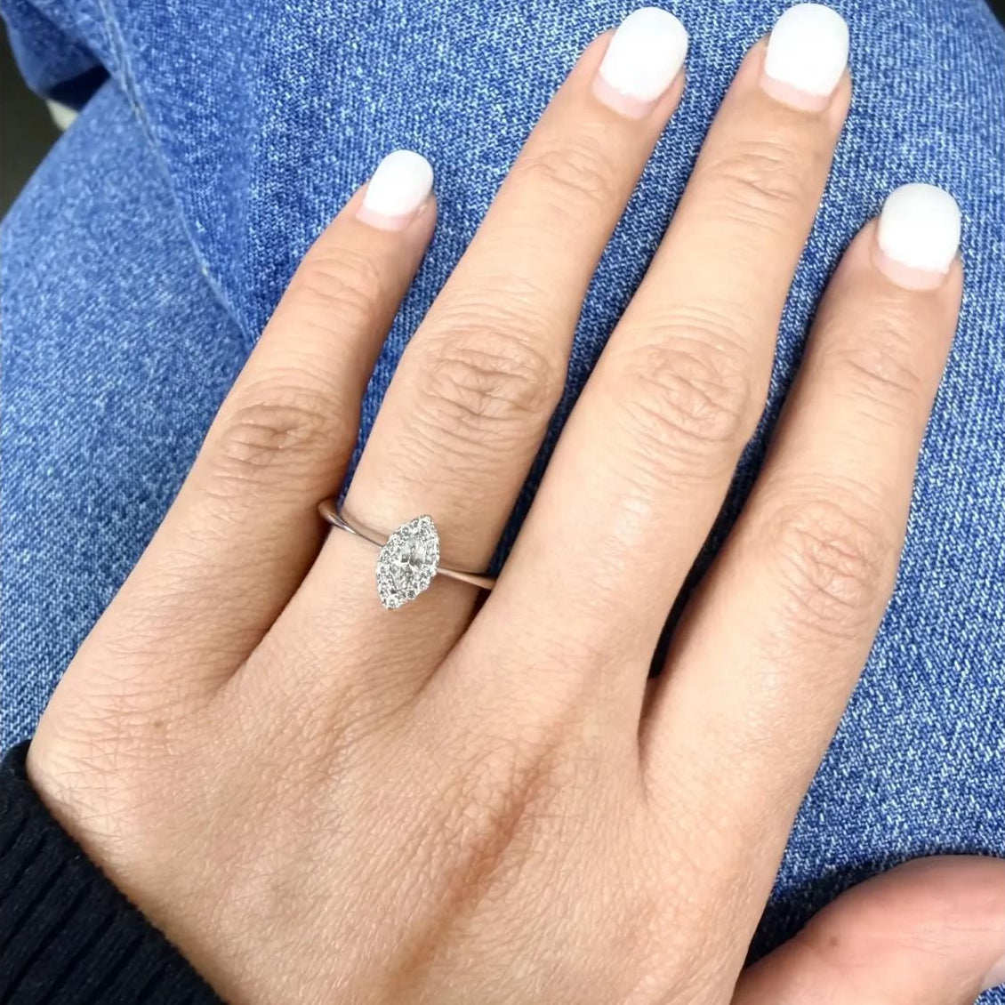 Salvini 18K White Gold Diamond Marquise & Round Halo Engagement Ring Sz. 7.5 200
